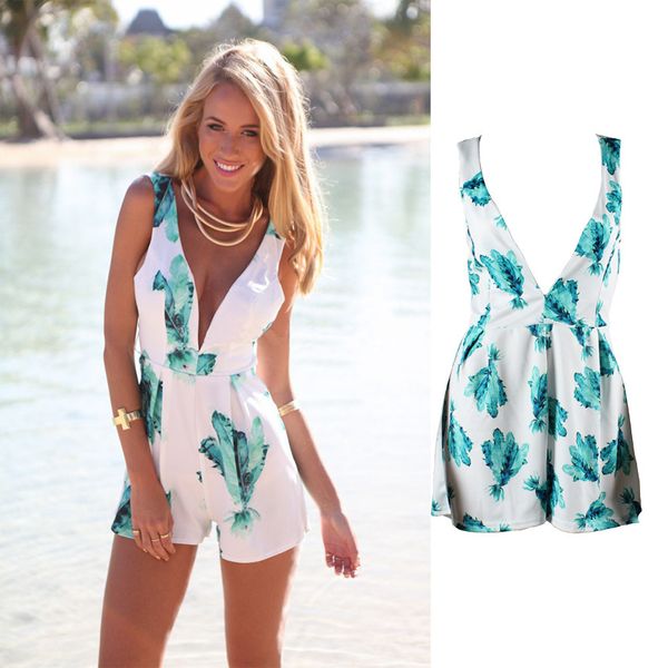 Women Vintage V Neck Floral Jumpsuits Wide Leg Pants Sashes Pleated Elastic Waist Rompers Summer Casual Playsuits
