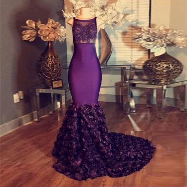 

demure mermaid evening dress purple lace applique empire long prom dresses 2017 sleeveless with flower-train, Black;red