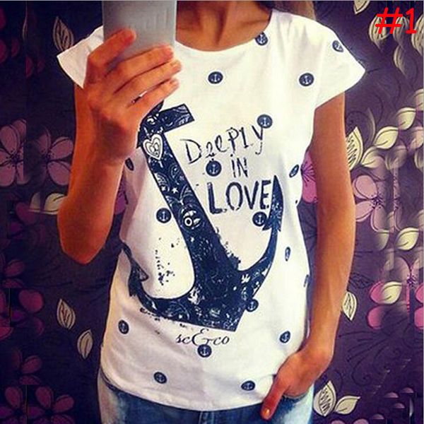 Wholesale-2016  New Anchor Letter Printed Casual Loose Women Tees,Summer HOT Women T Shirts,Ladies Fashion T-Shirt XHH04443