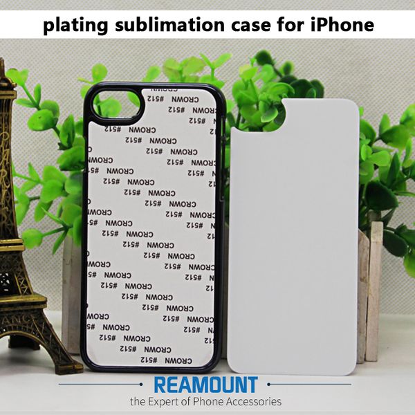 100 pcs galvanoplastia plástico rígido diy em preto sublimação em branco capa case para iphone 7 6 s 4.7 polegadas com placa de alumínio