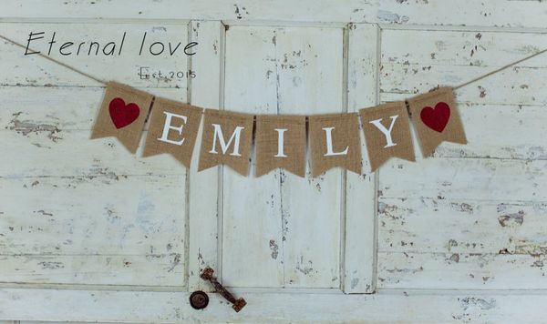 

wholesale- personalized haert burlap banner,name banner,personalized heart banner