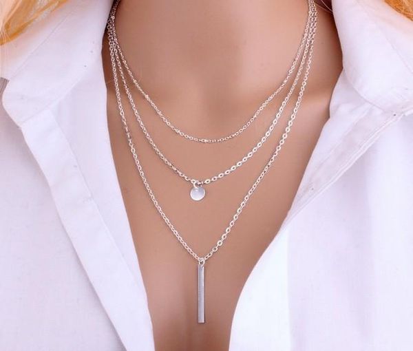 

jewelry pendant necklaces coin bar charms womens multilayered pendant chain statement necklaces gold and silver jewelry chokers, Golden;silver
