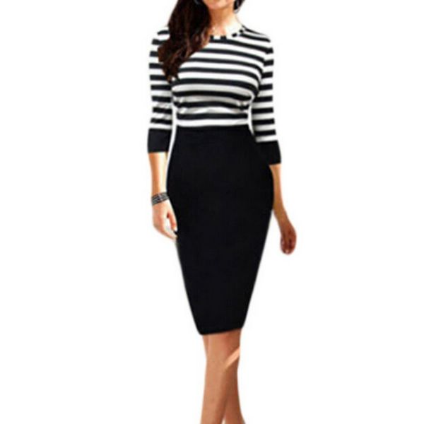 

wholesale- new women girl striped bandage bodycon winter casual party work pencil dress, White;black