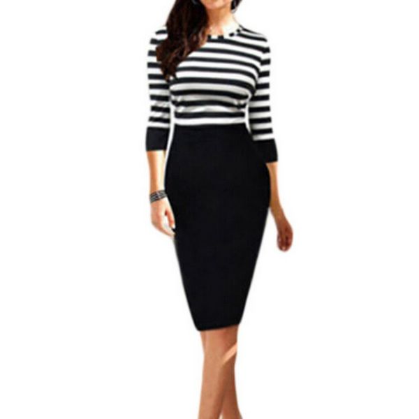 Vente en gros - New Women Girl Striped Bandage Bodycon Winter Casual Party Work Pencil Dress