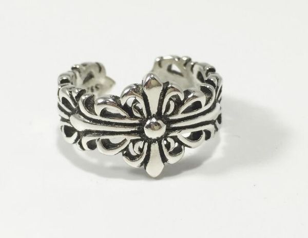 

925 silver plated ring korean fashion trendsetter hip-hop street wu yifan with silver cross flower ring