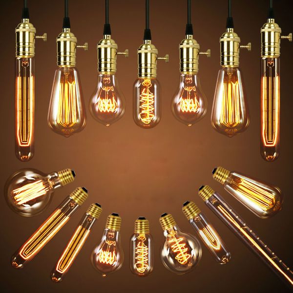 

40W Retro Lamp Edison Bulb ST64 Vintage Socket DIY Rope Pendant E27 Incandescent Bulb 220V 110V Holiday Lights Filament Lamp Lampada