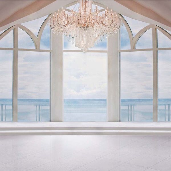 Crystal Chandelier Interior Hall Photo Booth Backdrops für Hochzeiten-Party-heller Strand-szenischer Fotografie-Hintergrund des Strand-im Freien