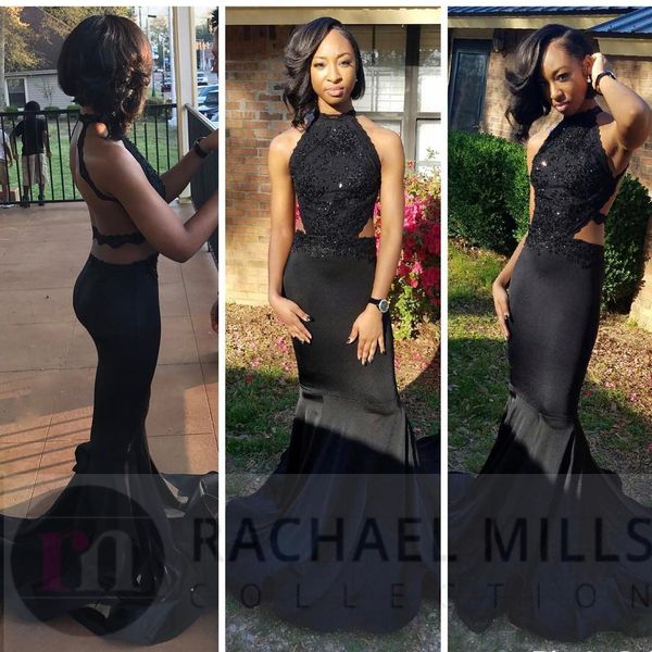 

black mermaid long prom dresses cutaway sides backless beaded lace applique evening dresses new arrival formal party dresses