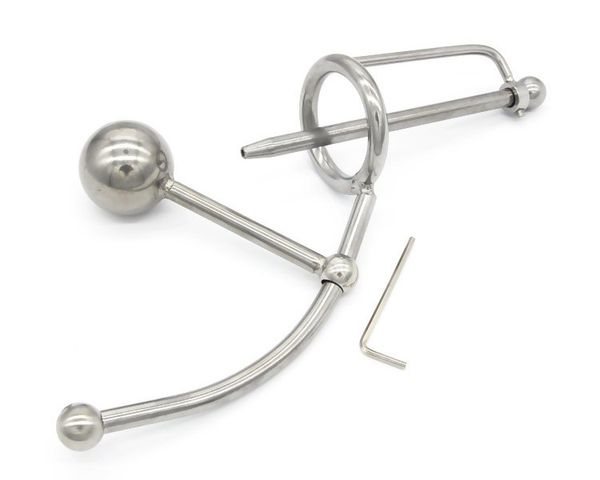 Gabbia per cazzi in acciaio inossidabile Pulg anale Dispositivo di castità maschile Butt Beads Catetere uretrale del pene Giocattoli del sesso bdsm