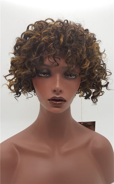 

The Synthesis Of Short Hair Natural Fiber African Women's Fashion Fluffy Big Wave Style Brown Gold Mixed Wig