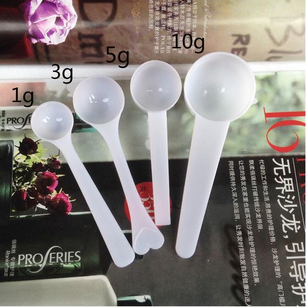 

wholesale 1000pcs professional white plastic 10g/5g/3g/1g scoops/spoons for food/milk/washing powder/medicine measuring dhl fast shippiing