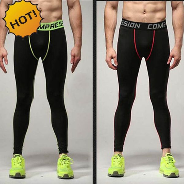 HOT Outono Inverno Calças Homens Camada De Base Skinny Musculação Legging Apertado Preta Suor Secagem rápida-PRO Estiramento Calças Apertadas