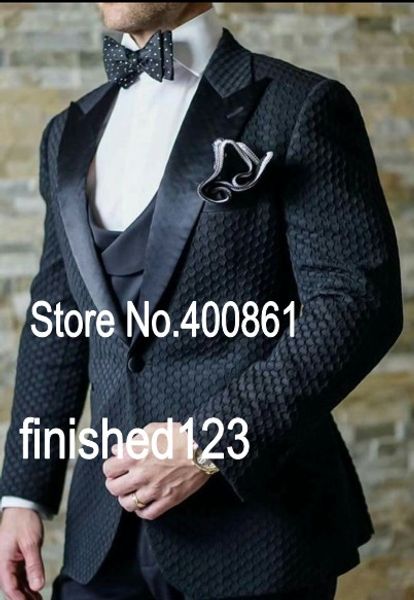 

new arrivals one button black groom tuxedos peak lapel groomsmen man suits mens wedding suits (jacket+pants+vest+tie) h:554, Black;gray