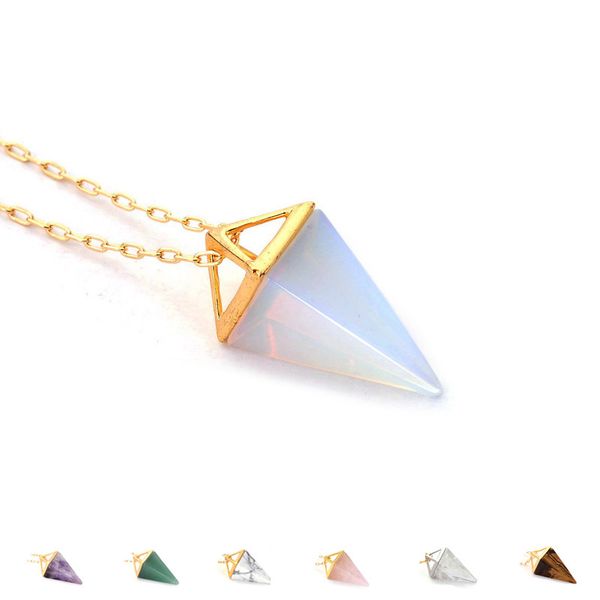 

healing crystal opal pyramid amethyst necklace gold plated howlite rose quartz amulet natural stone pendant necklaces collier, Silver