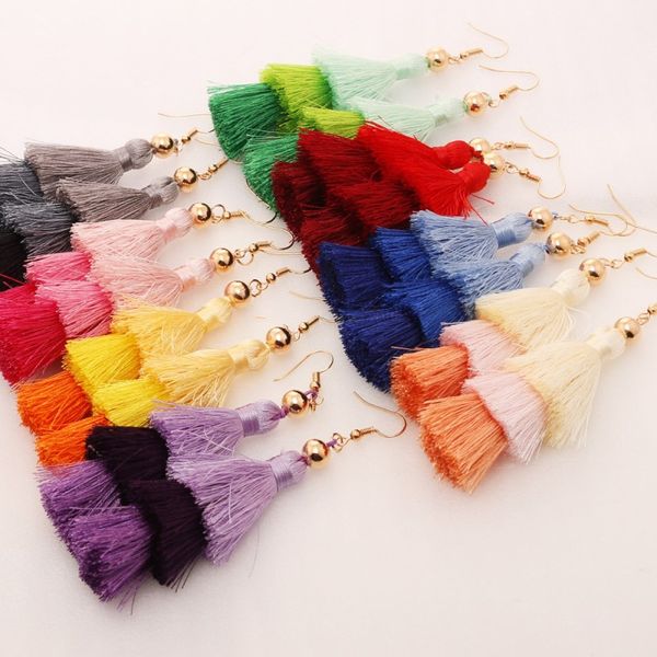 

handmade thread long tassel earrings drop statement fringe earrings for women tear drop earrings with tassel dangle c196s, Silver
