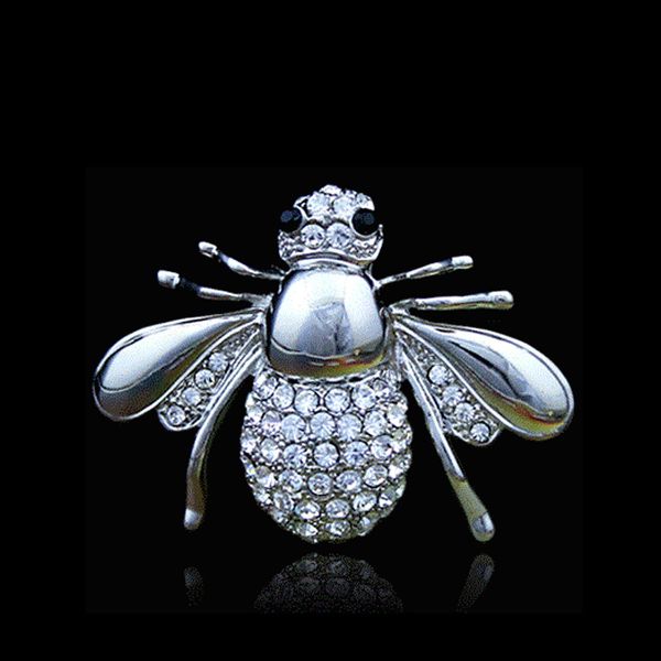 

trendy cute crystal rhinestone bee brooch for women bouquet silver gold plated animal brooches shirt and scarf pins, Gray