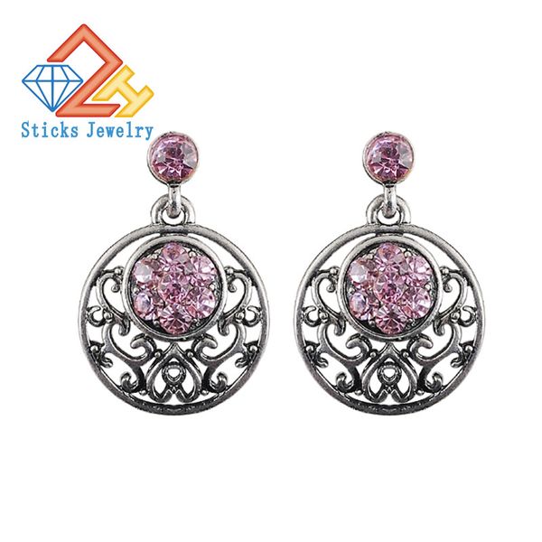 

rhinestone dangle earrings plated ancient silver alloy retro hollow lady earrings