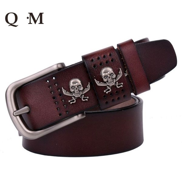 

wholesale- belt mens belts luxury genuine leather skull belts for men alloy pin buckle black brand designer cinturon cintos fashion 2015, Black;brown