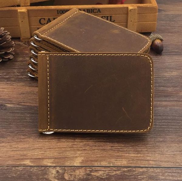 

brown genuine leather slim mens credit card wallet money clip crazy horse simple design new men bifold wallets, Red;black