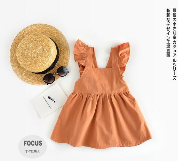 

ins styles new arrival girl dress kids summer sleeveless 100% cotton pumpkin color suspender dress girl casual elegant dress, Red;yellow