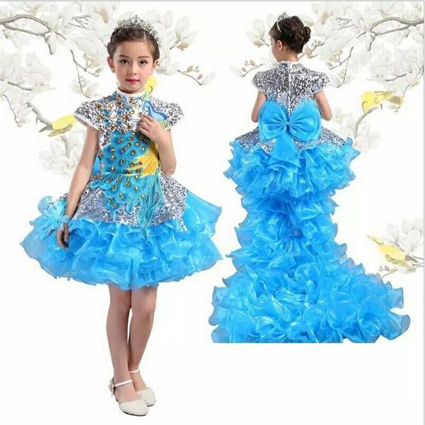 Crianças vestir Piano de cauda do traje destacável florista traje longo e curto tipo chinês melhorada pavão kid288 Costume