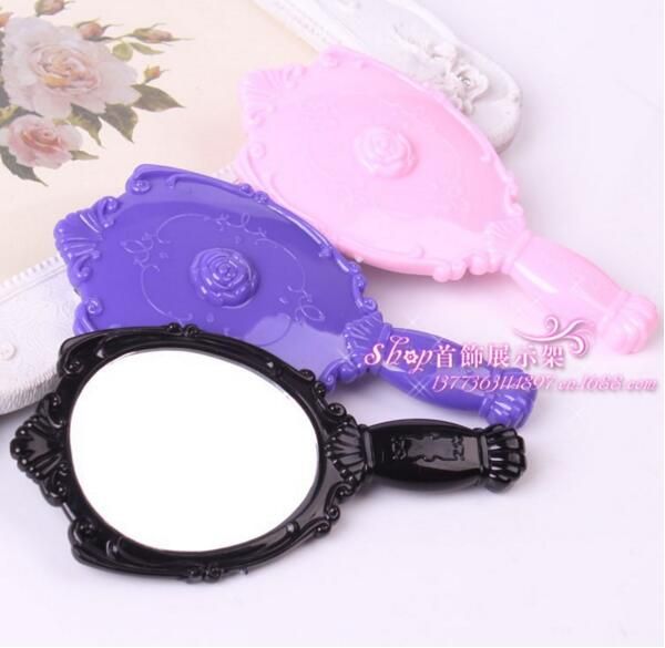 

new design hand mirrors rose cosmetic plastic makeup mirror cute girl hand make up tools shank mirror