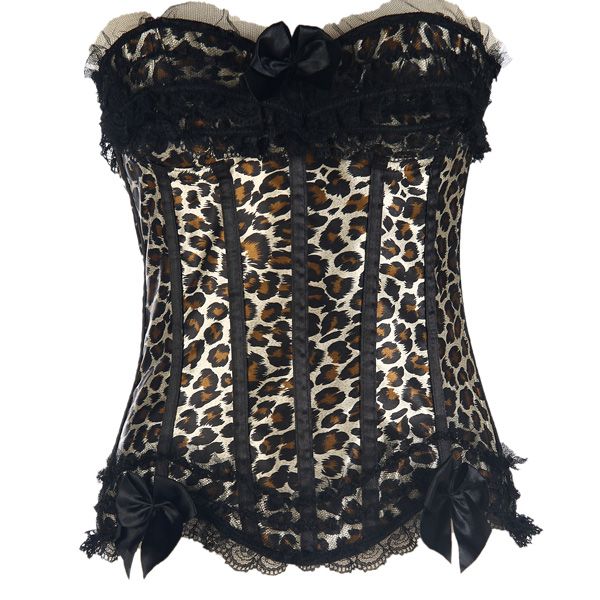 

women steampunk clothing gothic plus size corsets zipper rubber bones bustier waist cincher leopard comfort body shaper corset 8068-1, Black;white