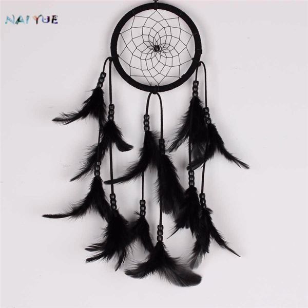 

wholesale- nai yue new black magic dream catcher round net with black feathers for home carwall hanging decor