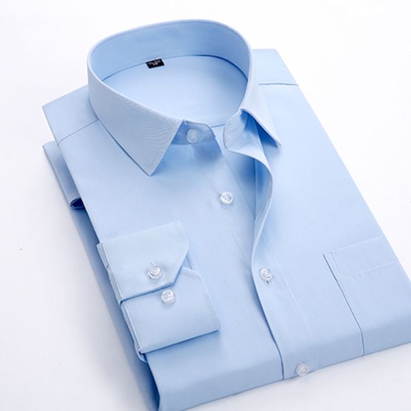 Wholesale-  Long Sleeve Men Dress Shirt Fashion Formal Business Cotton Polyester Slim Fit Boy Male Casual Shirts Plus Size 8XL