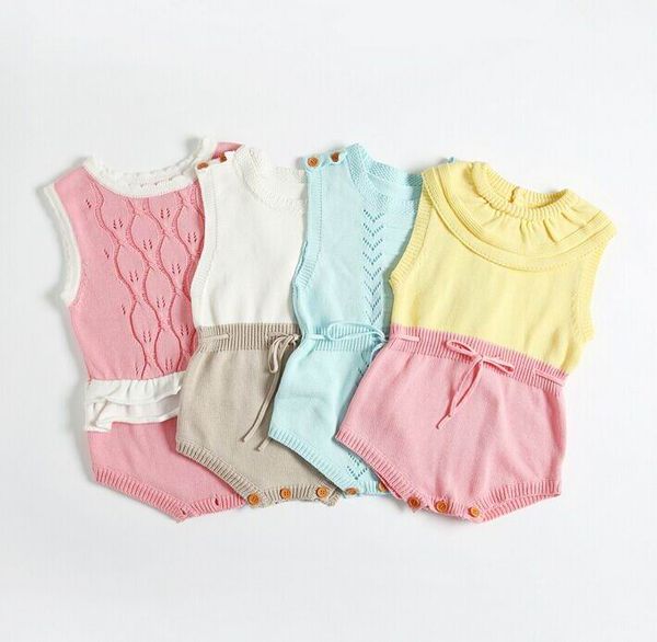 

ins baby girl boy bodysuit colorful knitted cotton sleeveless overalls toddler clothing e71023, Blue