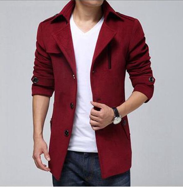 

men qiu dong han edition of the new trend of the leisure fashion trench coat lapel single-breasted long cloth of england / m-2xl, Black