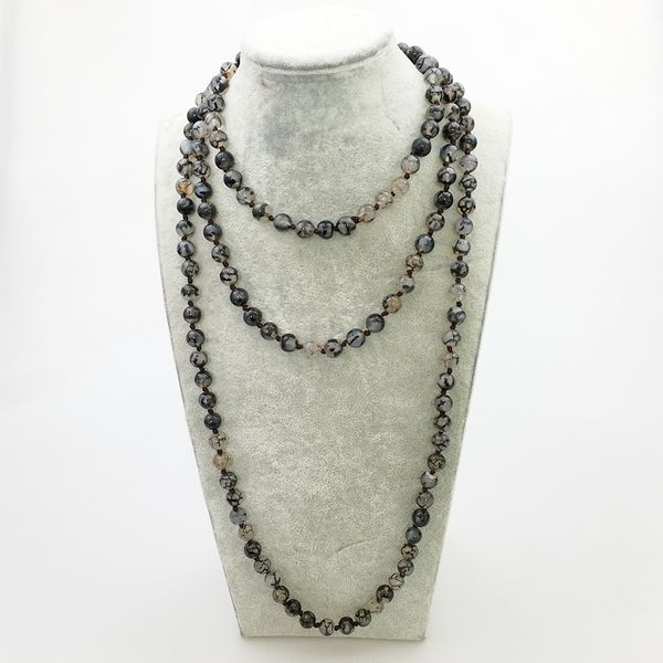 

st0341 stone necklace 60 inches knotted black line agate necklace new design fashion women necklace, Silver