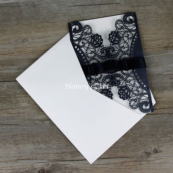 

wholesale- 50pcs/lot laser cut wedding invitations with envelope black outer peony wedding invitation diy personalized invitations cards