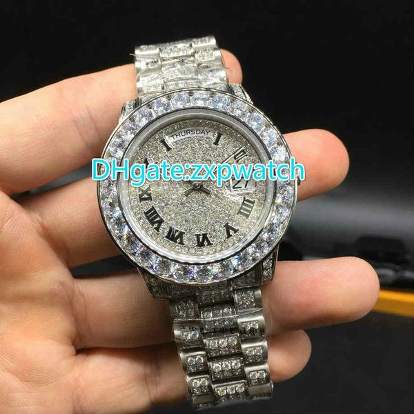 

New large diamond watch brand automatic mechanical men 039 watche all diamond watche tainle teel ilver box aaa 40mm