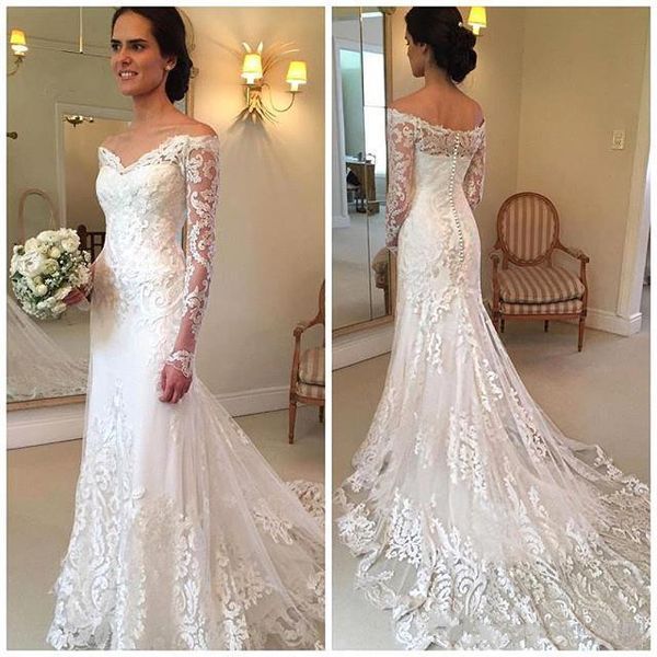 Elegent Mermaid Abiti da sposa 2017 New Sexy Appliques in pizzo con scollo a V Cap maniche Plus Size Corte dei treni Abito da sposa personalizzato Abiti da sposa