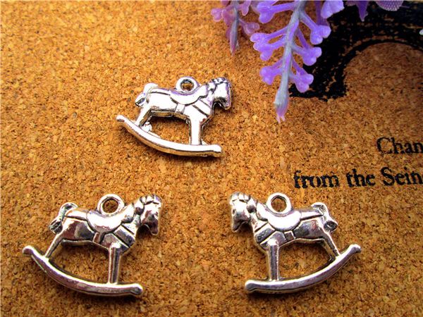 

36pcs--rocking horse charm, antique tibetan silver tone 3d rocking horses charms pendants 20 pcs 15x15mm, Bronze;silver