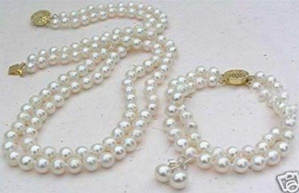 

2 rows white 8mm akoya cultured shell pearl necklace bracelet earring set ll001, Black