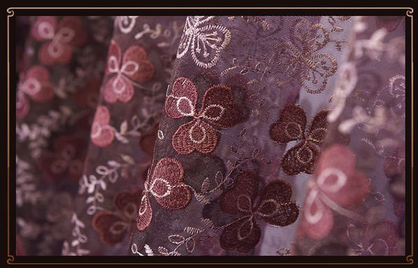 Ready Made Purple Embroidered Sheer Curtains For Living Room Voile