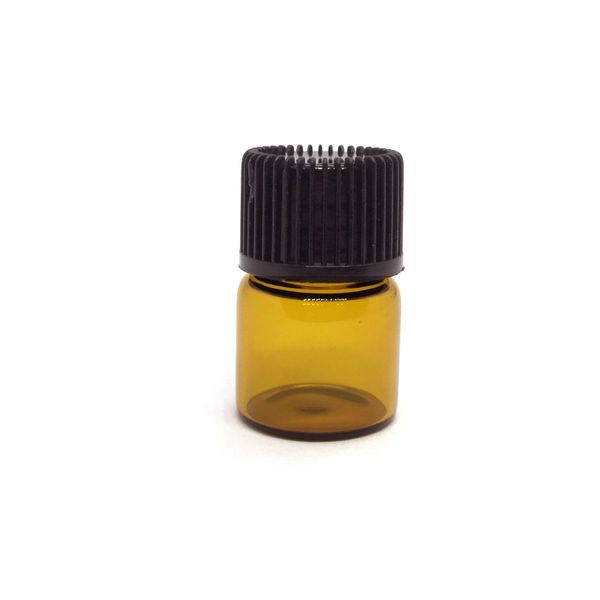 1 ml (1/4 dram) flacone campione di profumo in vetro ambrato con riduttore per orifizio tappo in plastica nera