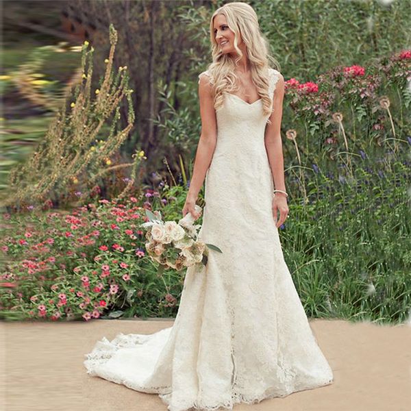 

full lace wedding dresses 2017 cap sleeve mermaid court train zipper charming bridal gowns plain and simple but sophisticated wedding dress, White