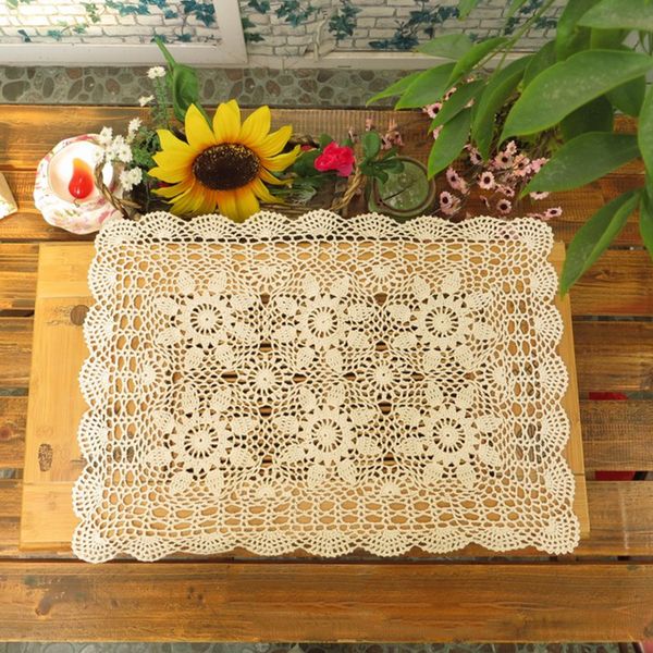 

wholesale- yazi handmade cotton hollow floral placemat thread crochet table mat table cover tablecloths 40x60cm