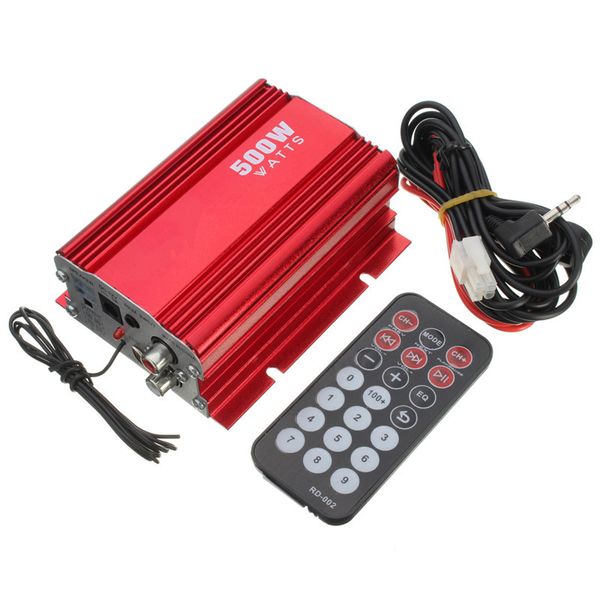 Freeshipping 500 W Auto Moto Moto 2CH 2 Canali Audio AMP Amplificatore USB MP3 FM Rosso