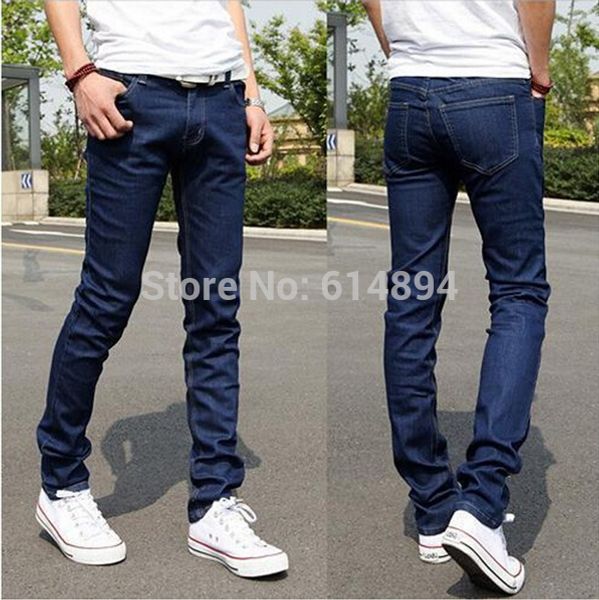 

wholesale-new listing 2016 fashion pencil pants skinny jeans han edition slim fit stretch men straight little feet jeans, Blue