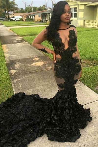 

see through black cascading ruffles prom dresses 2017 sheer long sleeves robe de soiree evening party dresses vestido de fiesta