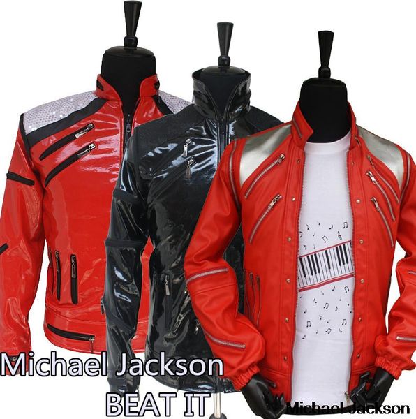 

оптово-горячая панк-красная молния майкл джексон mj beat it повседневная одежда на заказ в америке модная куртка и пиджаки имитация 3 цветов, Black