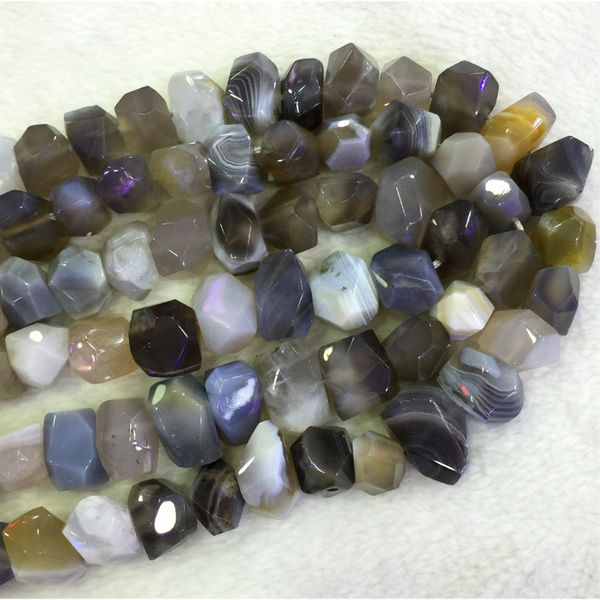 

natural genuine gray white botswana agate fortification onyx hand cut faceted nugget form loose beads 15" 04230-a, Black