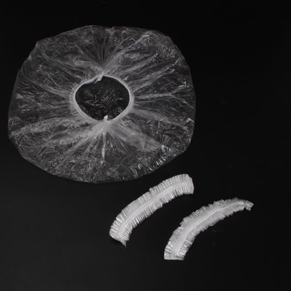 

wholesale- 100pcs/lot clear plastic elastic disposable shower caps hotel one-off bathing cap anti-dust hat for home bathroom hair salon spa