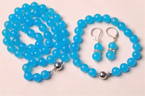 

10mm blue z round beads necklace bracelet earring set, Black
