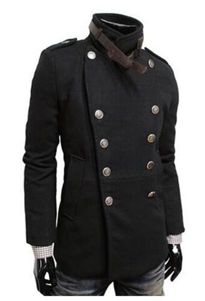 

man winter in europe and the style boutique han edition of high-grade windbreaker epaulettes woolen cloth coat / m-2xl, Black