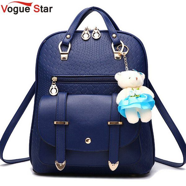 

wholesale- vogue star 2017 new casual girls backpack pu leather fashion women backpack school travel bag with bear doll for teenagers la148